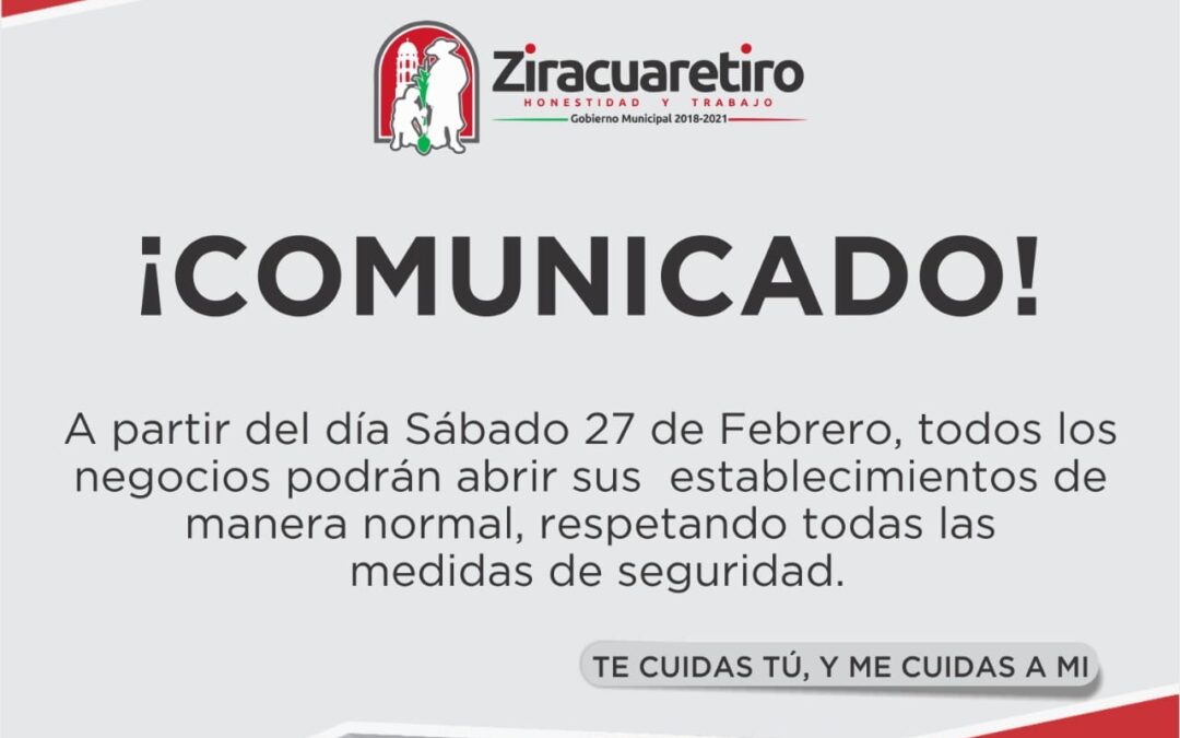 Este sábado abrirán con normalidad los negocios en Ziracuaretiro