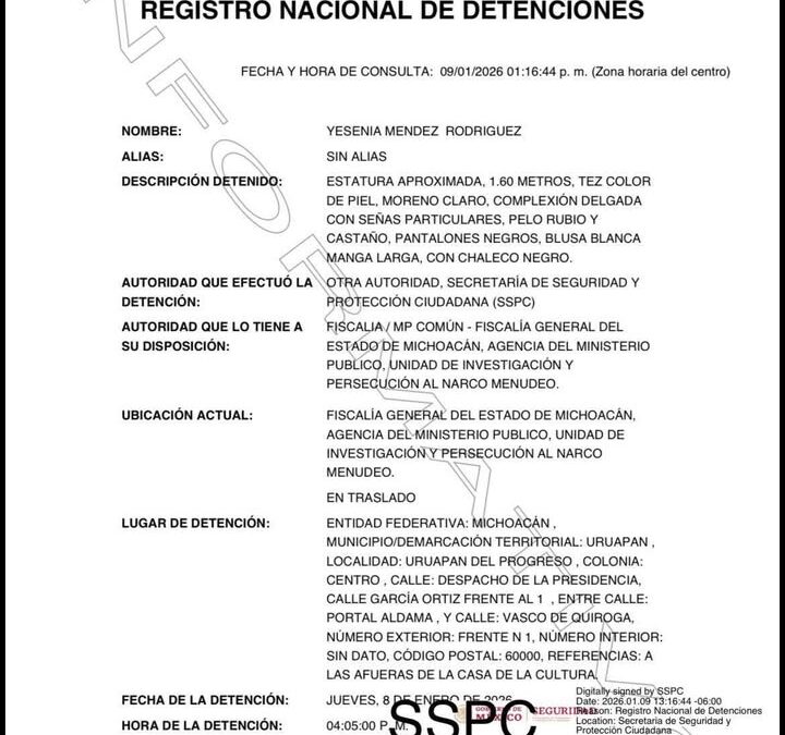 Detienen a funcionaría del Ayuntamiento de Uruapan, estaría involucrada en el caso Carlos Manzo