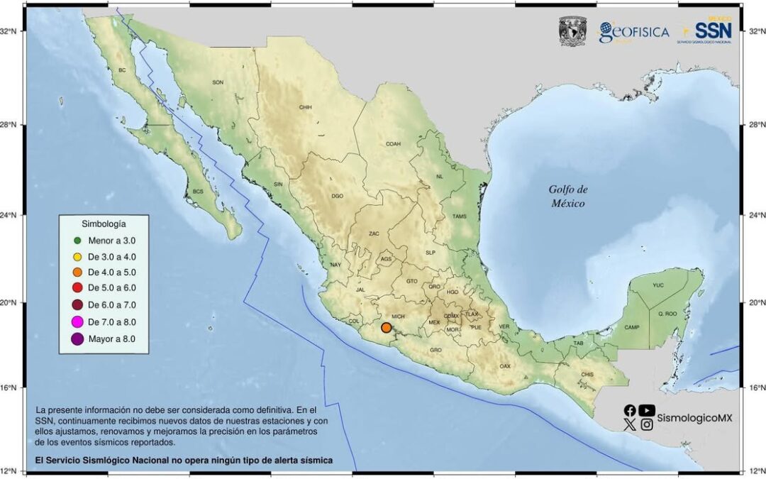 Sismo no provoca afectaciones en Michoacán